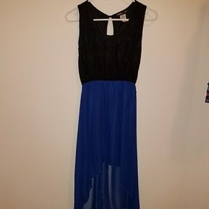 black and blue hi low dress